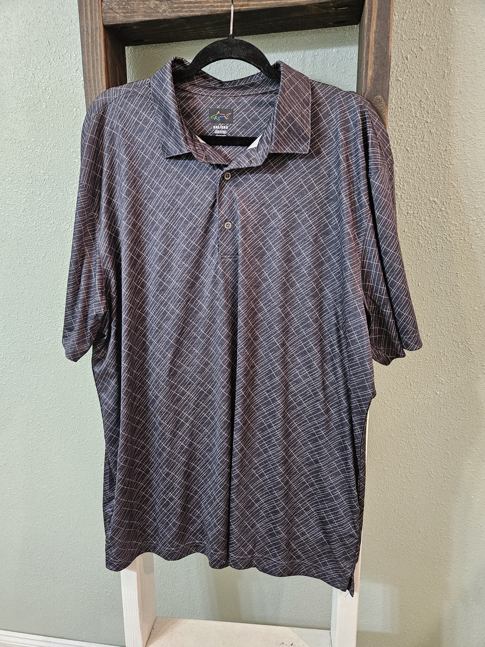 NWOT Greg Norman Collection Men's Black and Gray Crosshatch Golf Polo Size XXL